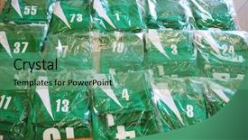  Presentation with numbers - Slide deck having volleyball baseball - green sport uniforms with numbers background and a  colored foreground