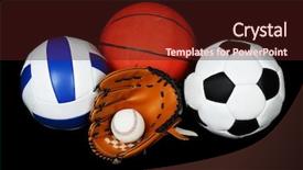  Presentation with sports volleyball - Beautiful PPT theme featuring volleyball baseball - sports balls on black background backdrop and a wine colored foreground