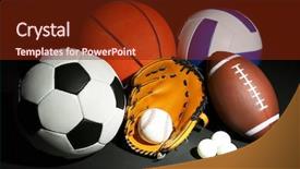  Presentation with sports balls - PPT layouts having volleyball baseball - sports balls on black background background and a tawny brown colored foreground