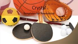  Presentation with equipment - PPT theme featuring volleyball baseball - sports equipment isolated on white background and a  colored foreground