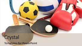  Presentation with assorted sports equipment including - Audience pleasing theme consisting of volleyball baseball - sports equipment isolated on white backdrop and a coral colored foreground