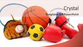  Presentation with equipment - Colorful slide deck enhanced with volleyball baseball - sports equipment isolated on white backdrop and a coral colored foreground
