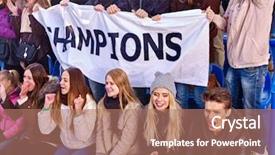  Presentation with elderly people singing - Presentation design consisting of volleyball basketball - sport fans holding champion banner background and a coral colored foreground