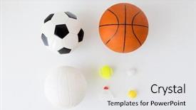  Presentation with variety of sports equipment - Cool new PPT layouts with volleyball basketball - sport fitness game sports equipment backdrop and a white colored foreground