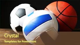  Presentation with sports balls - Slide deck having volleyball basketball - sports balls on black background background and a tawny brown colored foreground