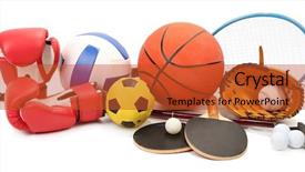  Presentation with sports volleyball - Slide deck having volleyball basketball - sports equipment isolated on white background and a red colored foreground