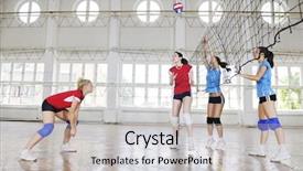  Presentation with volleyball - Presentation design featuring volleyball game sport with group background and a light gray colored foreground