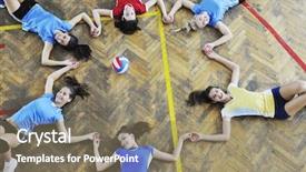  Presentation with volleyball - Amazing PPT theme having volleyball game sport with group backdrop and a  colored foreground