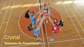  Presentation with volleyball - Audience pleasing presentation theme consisting of volleyball-game-sport-with-group backdrop and a red colored foreground