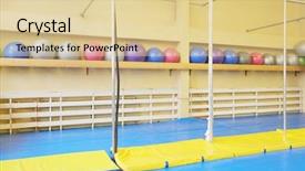  Presentation with sport - PPT theme consisting of volleyball ground - interior of a sport hall background and a lemonade colored foreground