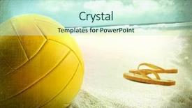 Presentation with beach volleyball - Colorful PPT theme enhanced with volleyball in the sand backdrop and a soft green colored foreground