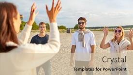  Presentation with beach volleyball - Presentation theme with volleyball-leisure-games-and-people background and a soft green colored foreground