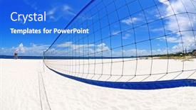  Presentation with volleyball net - Presentation theme with volleyball net and court on pretty white beach sand background and a cobalt blue colored foreground