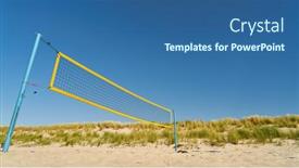  Presentation with volleyball net - Amazing PPT layouts having volleyball-net-on-the-sandy backdrop and a ocean colored foreground
