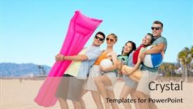  Presentation with mattress - PPT theme having volleyball towel camera and air background and a coral colored foreground