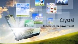  Presentation with green notebook - PPT theme consisting of notebook against green nature background background and a light blue colored foreground