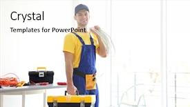  Presentation with current - Audience pleasing theme consisting of voltage current - young electrician with tools backdrop and a  colored foreground