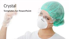  Presentation with scientist - Audience pleasing slides consisting of volumetric - closeup portrait of female scientist backdrop and a pink colored foreground