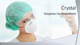  Presentation with scientist - Slides enhanced with volumetric - closeup portrait of female scientist background and a cool aqua colored foreground