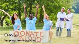  Presentation with volunteer - Beautiful slide set featuring volunteer activist team promotes blood backdrop and a soft green colored foreground