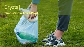  Presentation with plastic pollution - PPT theme featuring volunteer-cleaning-forest-from-plastic background and a tawny brown colored foreground
