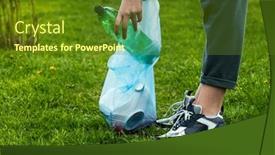  Presentation with plastic waste - Presentation theme featuring volunteer-cleaning-meadow-from-plastic background and a tawny brown colored foreground