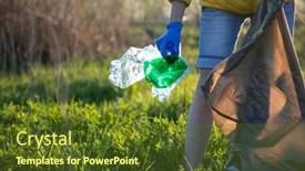  Presentation with volunteer - Audience pleasing presentation design consisting of volunteer-collecting-plastic-garbage-earth backdrop and a tawny brown colored foreground