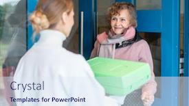  Presentation with senior citizen - Slide deck having volunteer-delivering-a-hot-meal background and a sky blue colored foreground