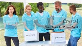  Presentation with volunteer - Slide deck with volunteer-group-volunteer-in-fundraiser background and a light blue colored foreground