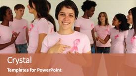  Presentation with breast cancer awareness - Colorful presentation enhanced with volunteer group with breast cancer backdrop and a coral colored foreground