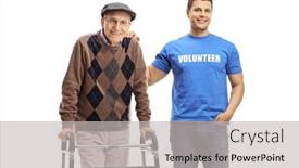  Presentation with walker - Presentation having volunteer-helping-a-senior-man background and a light gray colored foreground