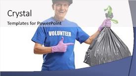  Presentation with waste - Colorful presentation theme enhanced with volunteer holding a waste bag backdrop and a white colored foreground