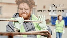  Presentation with volunteer - Slides with volunteer-in-neon-vest-sorting background and a coral colored foreground