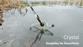 Presentation with volunteer - Presentation theme featuring volunteer-picking-plastic-bottles background and a gray colored foreground