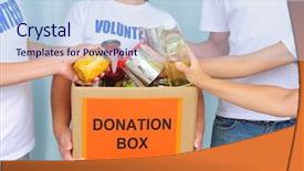  Presentation with volunteer - Amazing PPT layouts having volunteer putting food backdrop and a light blue colored foreground