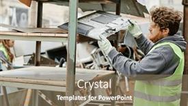  Presentation with metal recycling - Slides consisting of volunteer-putting-metal-pieces background and a coral colored foreground