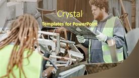  Presentation with volunteer - Theme consisting of volunteer-putting-piece-of-metal background and a tawny brown colored foreground