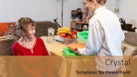  Presentation with assisted living - Colorful slide set enhanced with volunteer-serving-a-meal backdrop and a gold colored foreground