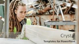  Presentation with garbage - Slide set enhanced with volunteer-sorting-garbage-at-materials background and a light gray colored foreground