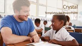  Presentation with volunteer - Colorful PPT theme enhanced with volunteer teacher helping schoolgirl backdrop and a lemonade colored foreground