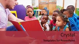  Presentation with preschool - PPT layouts with volunteer teacher reading background and a red colored foreground