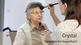 Presentation with elderly home - Theme consisting of volunteer time - home carer helping elderly woman background and a  colored foreground
