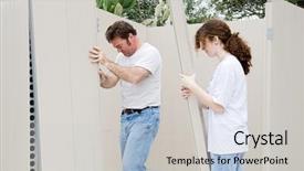  Presentation with teen girl - Cool new presentation theme with volunteer time - teen girl helping her dad backdrop and a  colored foreground