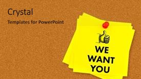  Presentation with volunteer - Slide set with volunteer wanted - we want you against orange background and a gold colored foreground