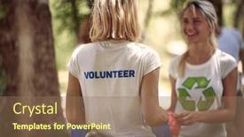  Presentation with plastic pollution - Presentation theme featuring volunteer-woman-volunteer-young-woman background and a coral colored foreground