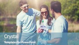  Presentation with garbage - Audience pleasing slide set consisting of happy volunteers with garbage backdrop and a teal colored foreground