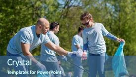  Presentation with garbage - Cool new presentation theme with volunteering charity cleaning people backdrop and a ocean colored foreground