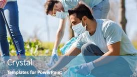  Presentation with face masks - PPT theme enhanced with volunteering-charity-health-and-ecology background and a teal colored foreground