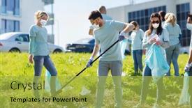  Presentation with face masks - Audience pleasing PPT theme consisting of volunteering-charity-health-and-ecology backdrop and a yellow colored foreground