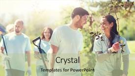  Presentation with charity - Amazing slide set having volunteering charity people and ecology backdrop and a mint green colored foreground